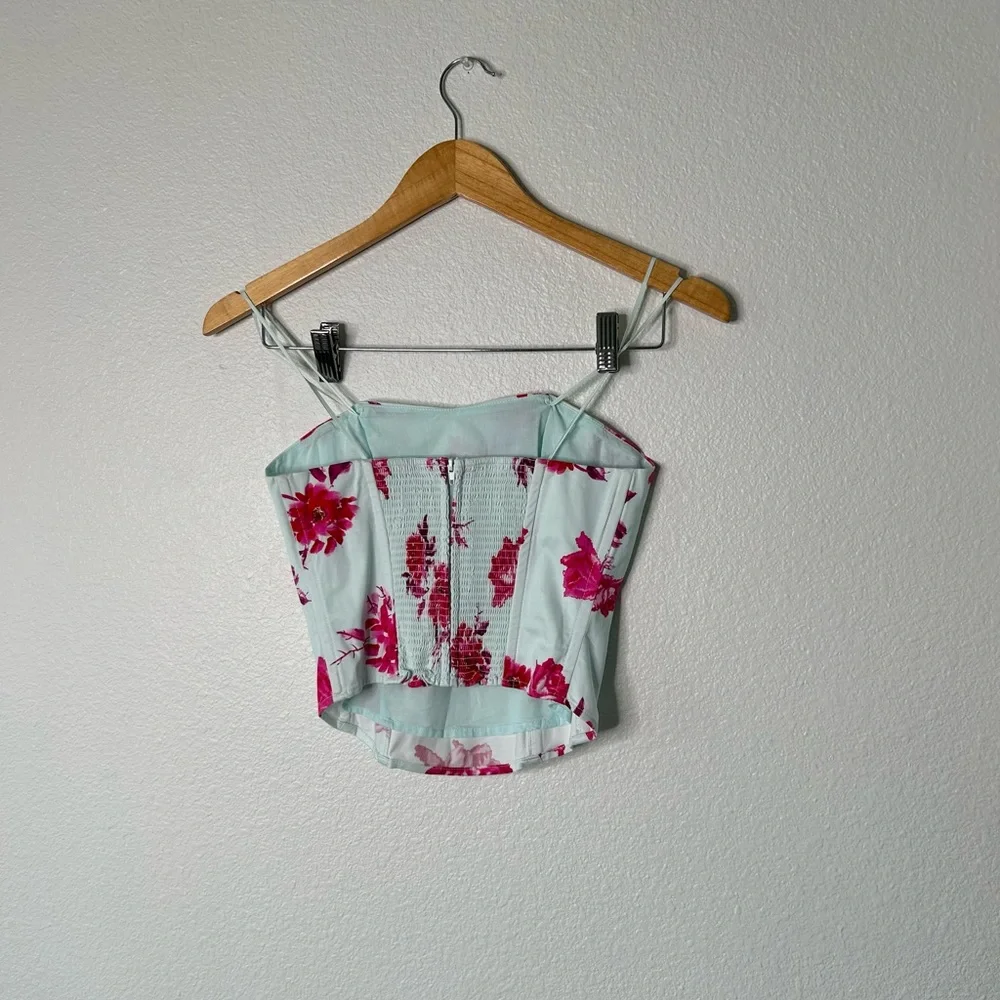 Favorite Daughter The Lanai Floral Strapless Bustier Top In Summer Peony_8